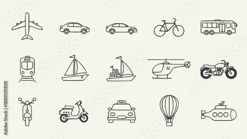Collection of Hand Drawn Transportation Icons.