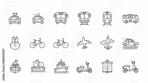 Collection of Transportation Icons Line Art Style.