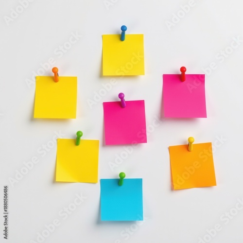 Colorful Sticky Notes with Matching Pins White Surface