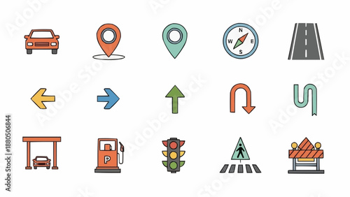 Collection of Transportation and Navigation Icons.