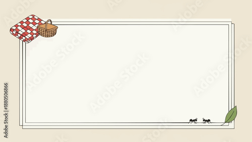 Rectangular Frame with Picnic Elements and Leaf Accent.
