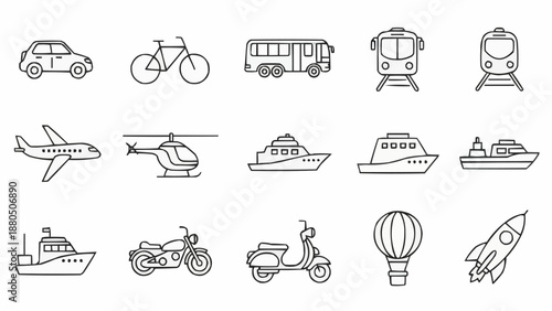 Collection of Hand Drawn Transportation Icons.