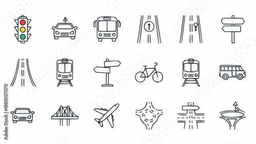 Collection of Transportation and Road Icons.