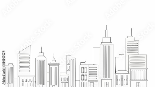 Modern City Skyline Sketch Drawing.