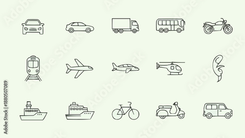 Collection of Transportation Icons Vector Art.