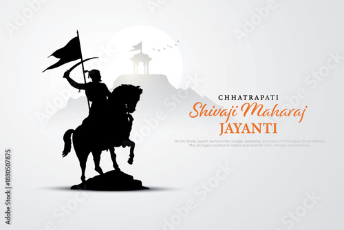 Happy Chhatrapati Shivaji Maharaj Jayanti Banner Design. Shivaji Jayanti Celebration Background and Poster with Text and Maratha Flag Silhouette Vector Illustration.
