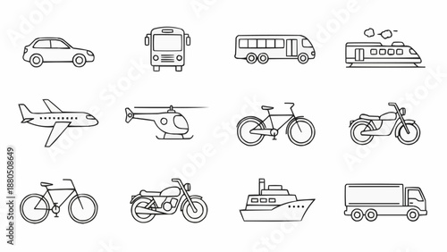 Collection of Transportation Icons Vector Art.