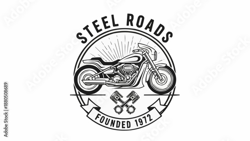 Vintage Motorcycle Emblem with Piston and Text.