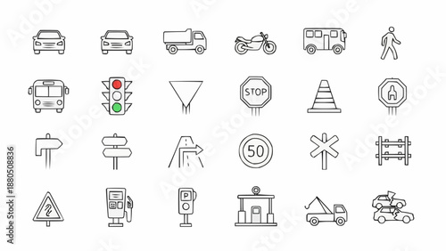 Collection of Transportation and Traffic Signs Icons.
