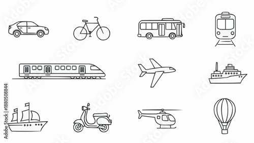 Collection of Hand Drawn Transportation Icons.