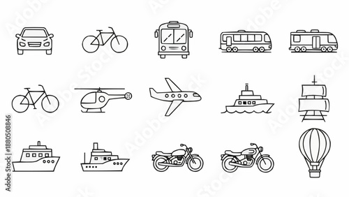 Collection of Hand Drawn Transportation Icons.