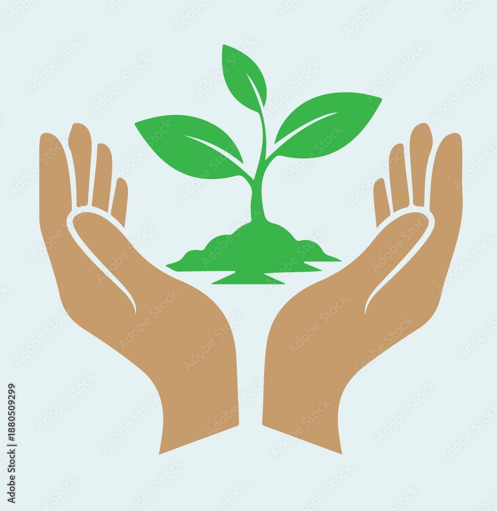 Obraz premium A pair of hands gently holding a small green plant with leaves