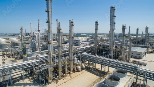 Wallpaper Mural Aerial view of a modern industrial plant with pipes and storage tanks under a clear blue sky Torontodigital.ca