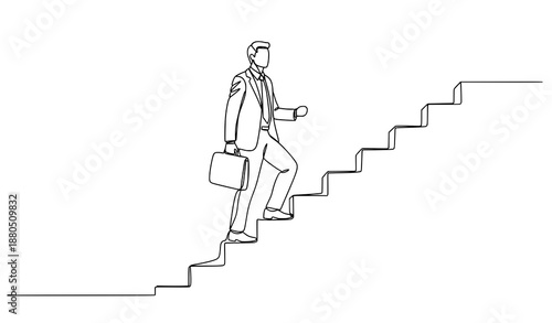 Continuous line drawing of businessman walking up stairs vector career concept