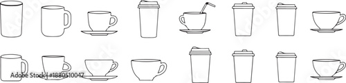 Coffee Cup Collection Illustration, Various Styles and Types Isolated on white background