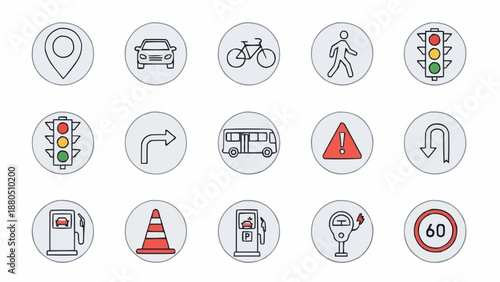 Collection of Transportation and Traffic Icons.