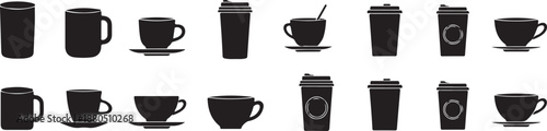 Coffee Cups and Mugs Collection Vector Icons Isolated on White Background