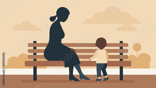 Mother and child spending time together on a park bench during a calm autumn day