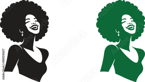 Smiling African Woman with Afro Hair Silhouette Portrait Vector Illustration