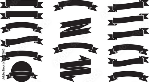 Ribbon banner silhouette, black banner, perfect for title, decoration, design, vintage ribbon banners silhouette, ribbon set. retro vintage decor elements