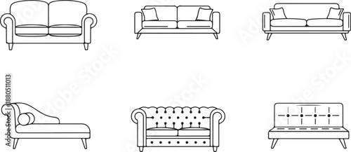 Collection of Sofa Icons and Illustrations Isolated on White Background