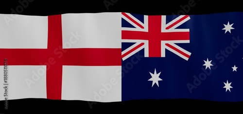 England and Australia flags wave peacefully on a black background