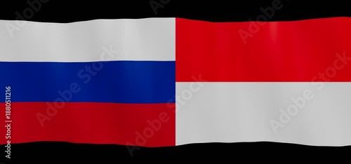 Russian and Indonesian flags wave gently on a black background