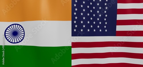 Waving India and USA flags represent diplomatic relations background