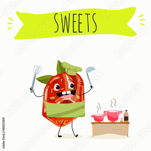 Funny Characters pumpkin dessert, rahat lukum. Hand drawn vector illustration.