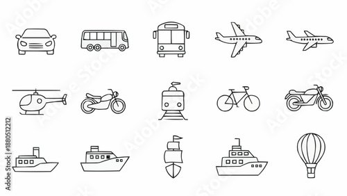 Collection of Transportation Icons Vector Art.