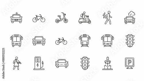 Set of Transportation Icons and Symbols.