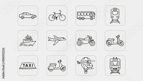 Collection of Hand Drawn Transportation Icons.