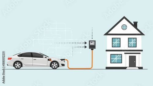 Electric car charging station at a modern house.