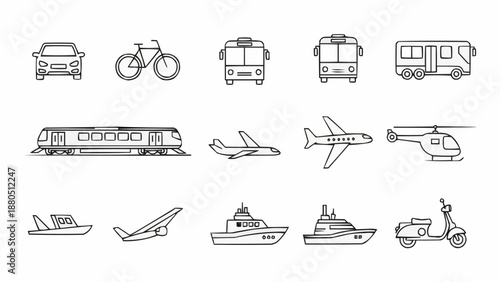 Collection of Transportation Vehicles Hand Drawn Icons.