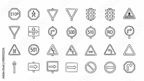 Collection of Hand Drawn Traffic Signs and Symbols.