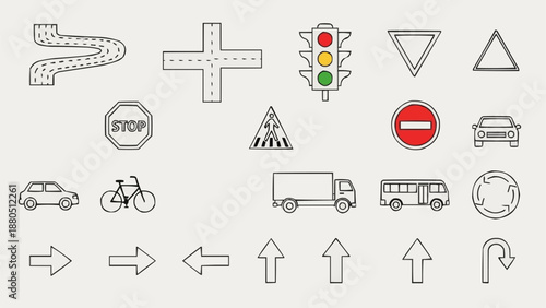 Collection of Traffic Signs and Symbols Vector Icons.