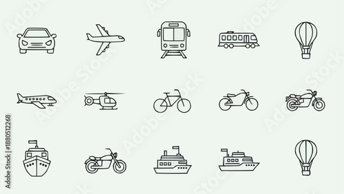 Collection of Transportation Icons Vector Art.