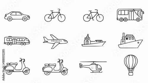 Collection of Hand Drawn Transportation Icons.