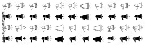 Megaphone icons set for advertising and marketing use, Electric megaphone icon set with sound symbol, Loudspeaker megaphone icons collection for promotion, megaphone, loudspeaker, advertising, vector,