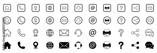 Contact icon set with phone mail and support symbols, Contact symbols icon set for phone email and help, contact,icon,icons,set,symbols,phone,mail,email,info,support,call,communication, vector icons,