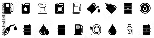 Oil and gas industry icons set for fuel station engine oil and transport, Fuel and petrol icons set for gas station oil engine transport use, vector icons,