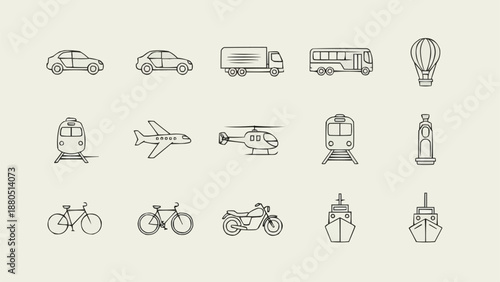 Collection of Transportation Icons Set Vector Illustration.