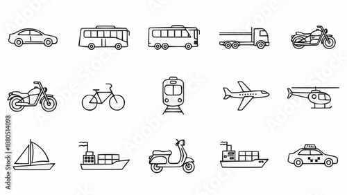 Collection of Hand Drawn Transportation Icons.