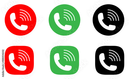 Phone call interface icon set for mobile and web apps, Call button icon set for online chat and communication apps, Phone call and support interface icons for mobile applications, vector icons,