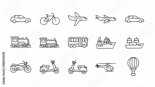 Collection of Transportation Icons Vector Art.