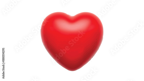 Shiny bright red inflatable heart shape resting gently on a clean crisp white background emphasizing romance and cardiovascular health awareness concepts
