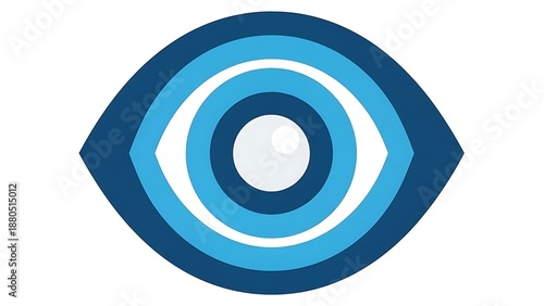 Abstract eye icon with concentric circles in shades of blue