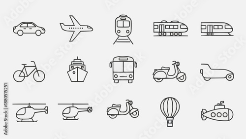 Collection of Transportation Icons Vector Art.