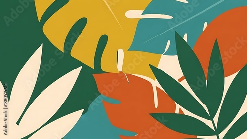 Abstract tropical leaf design with vivid colors and style