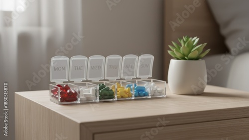Weekly Pill Organizer on Nightstand
